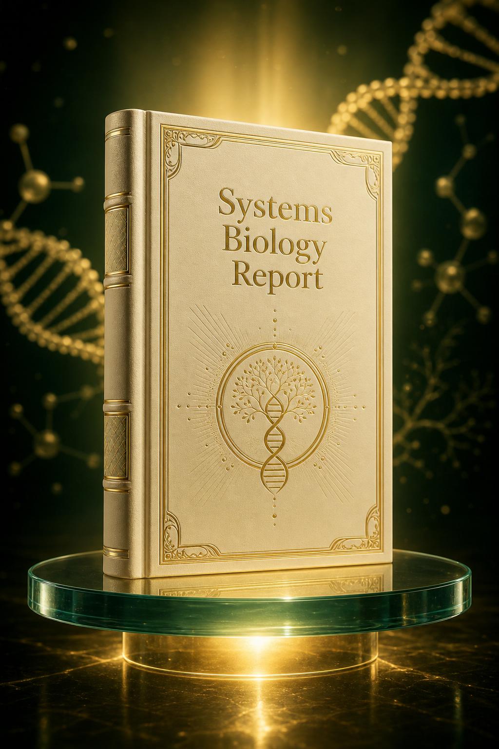 Zenit Systems Biology Report book mockup with golden glow